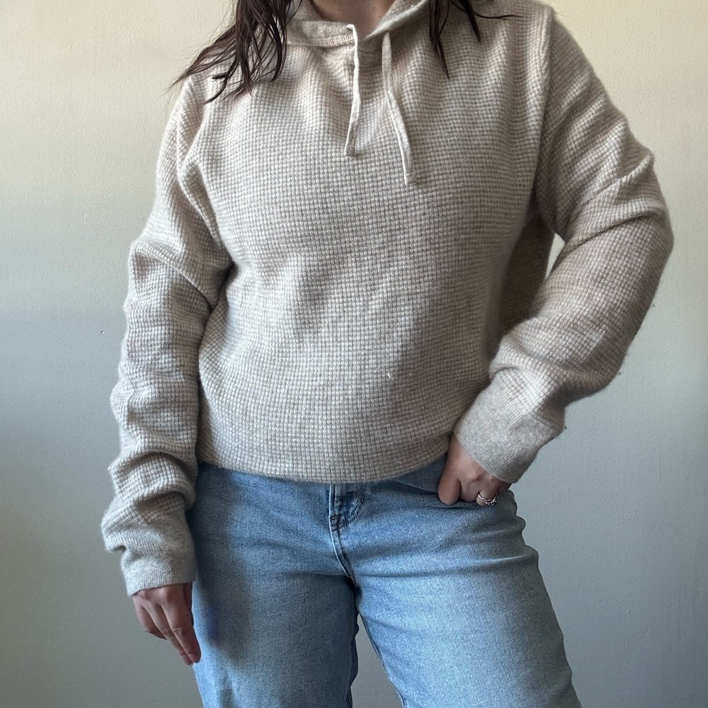J. Crew Beige Cashmere Waffle Knit Hoodie - Picture 3 of 10